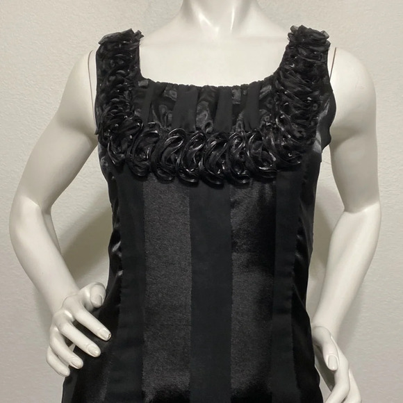 Wanko Black Satin Striped Square Neck Sheath Dress - Size S - Picture 2 of 10